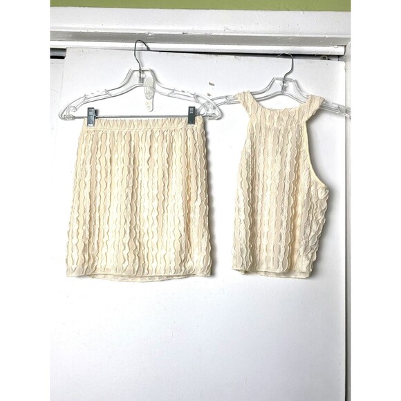 Shein Womens 2 Piece Set Mini Skirt Tank Top Beige Size S Sleeveless Outfit - Picture 1 of 13
